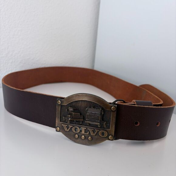 Vintage 1980 Volvo Trucker Belt Buckle Tonkin Inc Leather Belt Collectible Auto - Picture 2 of 7